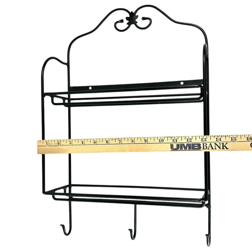 Longaberger Foundry ENVELOPE RACK Black 2 Tiered Wall Organizer with 3 Hooks